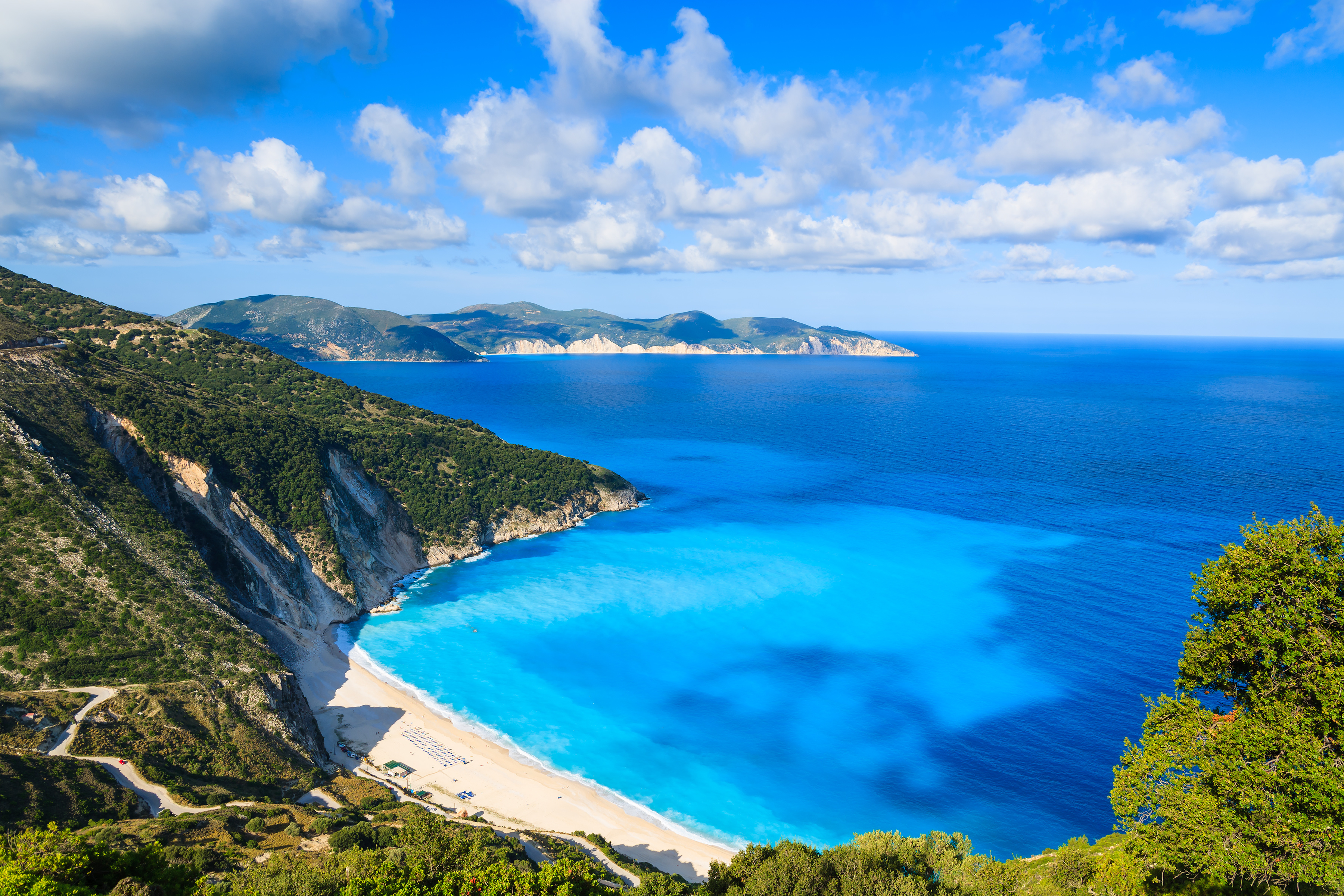 View of beautiful Myrtos bay and beach on Kefalonia island, Greek Islands